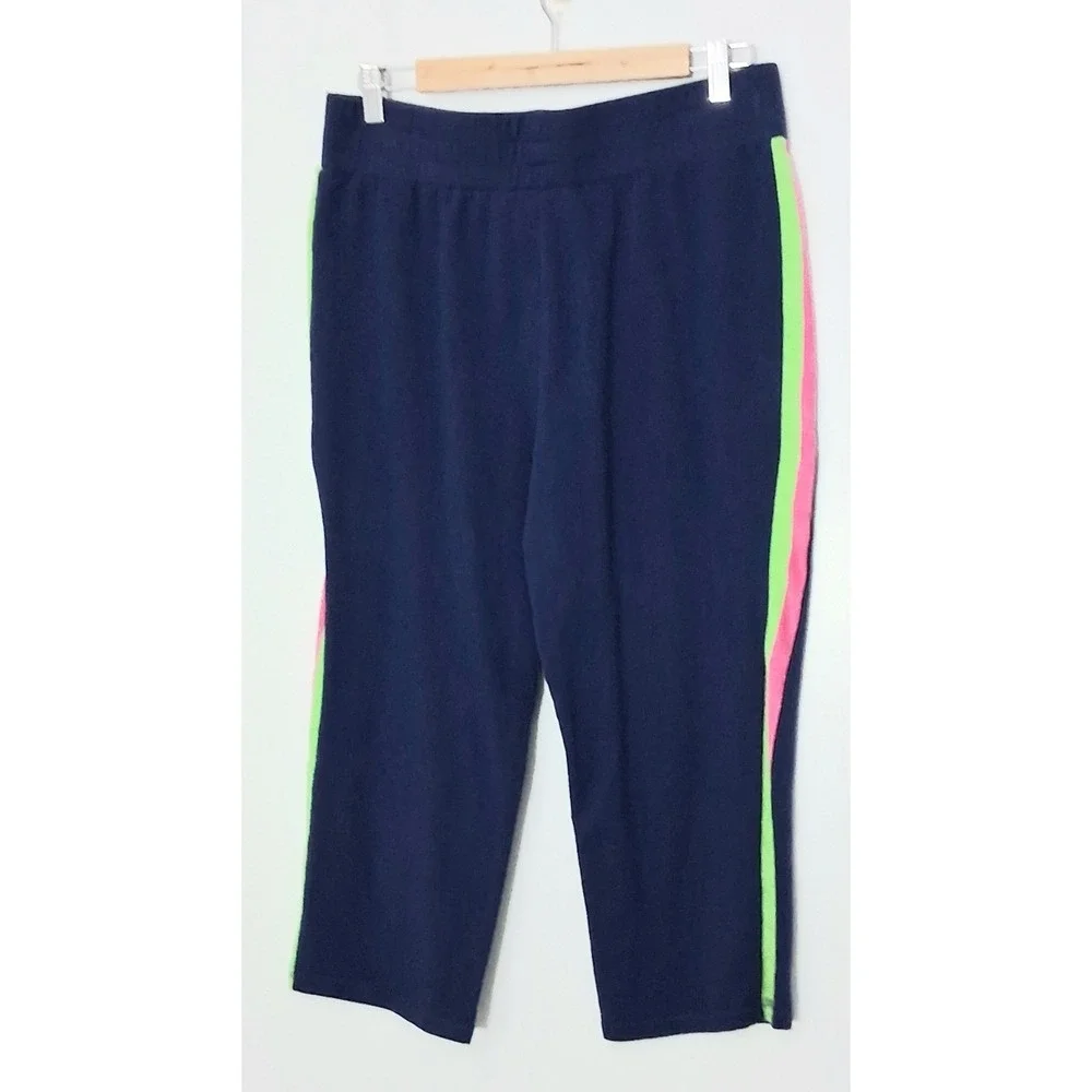 Belle Beach by Kim Gravel‎ Pants* Size M Blue Side Stripes French Terry Crop